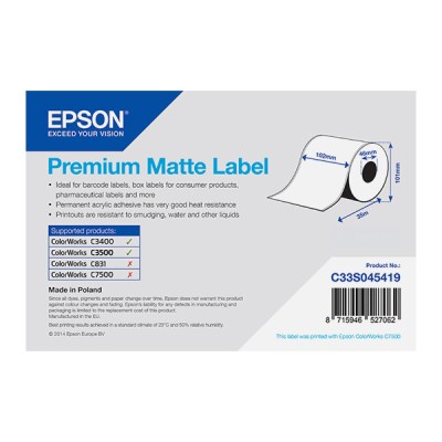 Rolka etykiet Epson Premium Matte Label, 102mm x 35m, kod: C33S045419 kurier 22zł