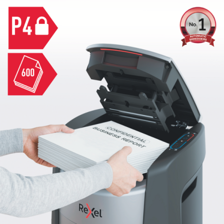 Niszczarka Rexel ShredMax AutoFeed+ 600X P4 kod: 2025600XEU + arkusze olejowe 12 szt. GRATIS!