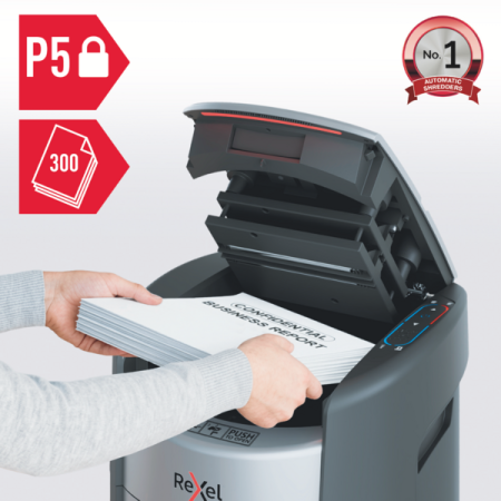 Niszczarka Rexel ShredMax AutoFeed+ 300M P5 kod: 2025300MEU + arkusze olejowe 12 szt. + kurier GRATIS!